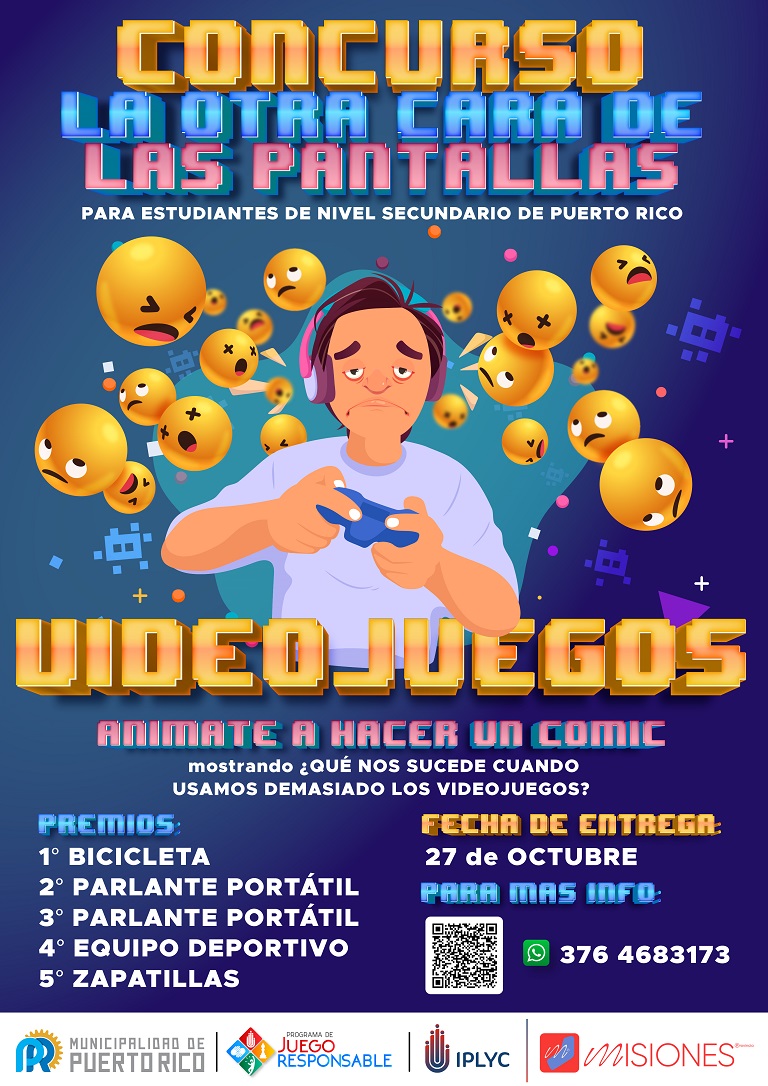 Afiche del concurso sobre videojuegos "La otra cara de las pantallas: videojuegos".